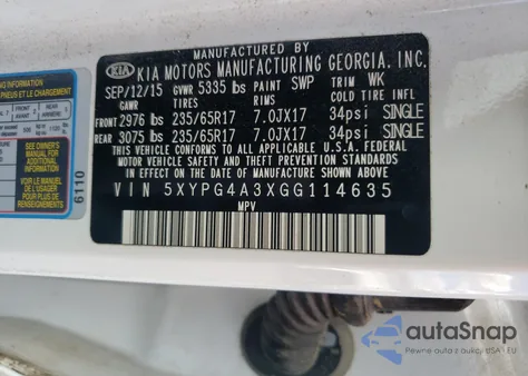 2016 Kia Sorento Lx из США, поврежденный, VIN 5XYPG4A3XGG114635